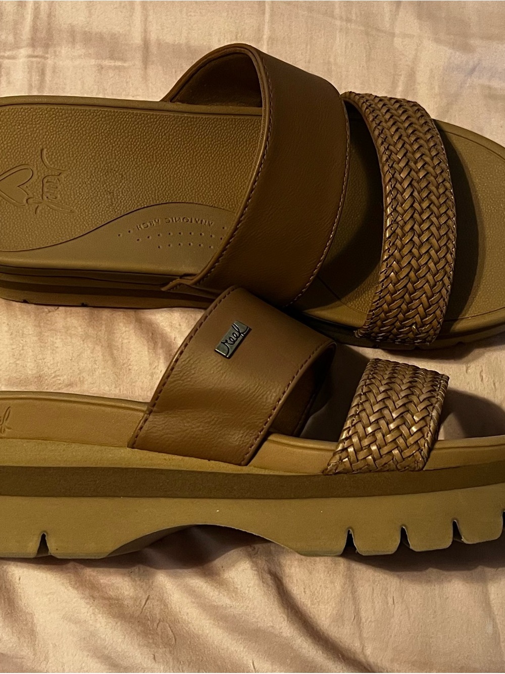 Reef Brown Woven Strap Slide Sandals